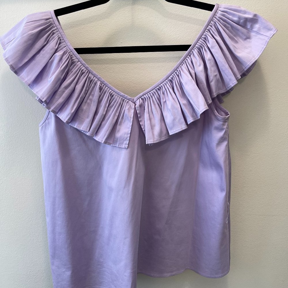 Kate Spade ruffle neck tie waist top